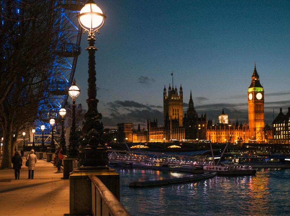 Big Ben, the River Thames and the London Eye at night