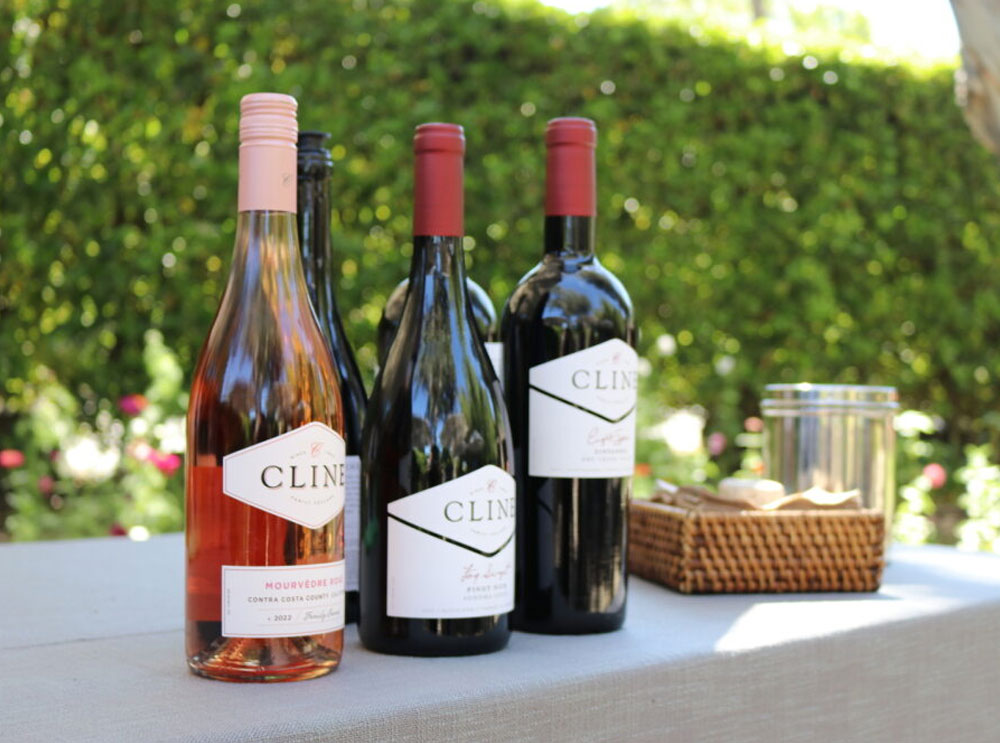 Three bottles of Cline Cellars wine