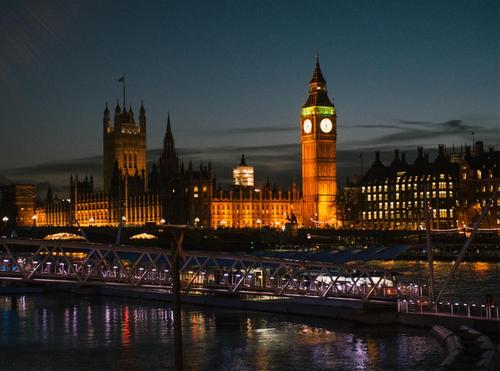 Westminster in London at night