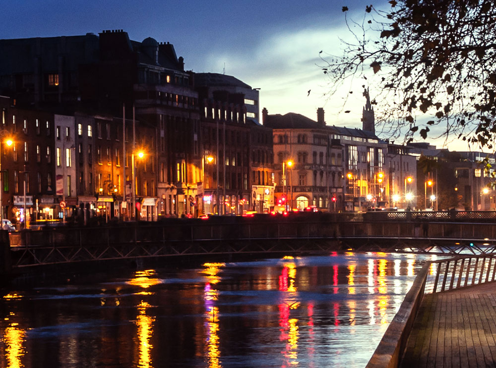 Dublin lit up at night