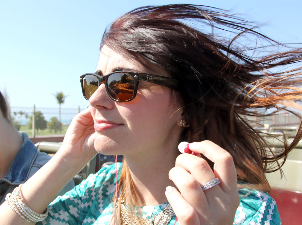 Woman listening to audio guide