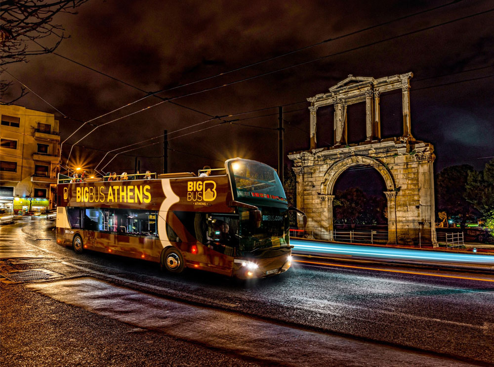 Big Bus Tours Athens bus at night