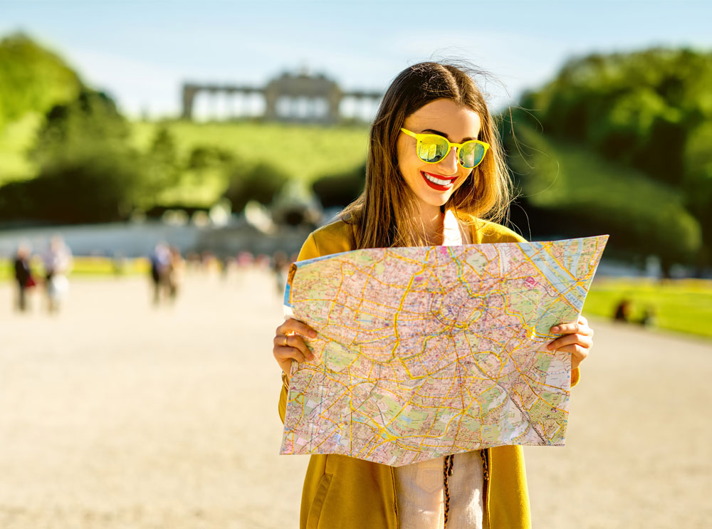 Girl looking at a map