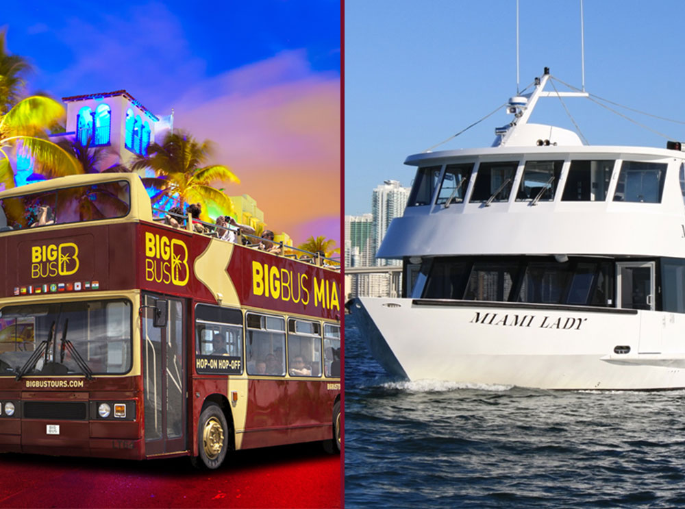 Miami bus tour at night and a cruise on the water