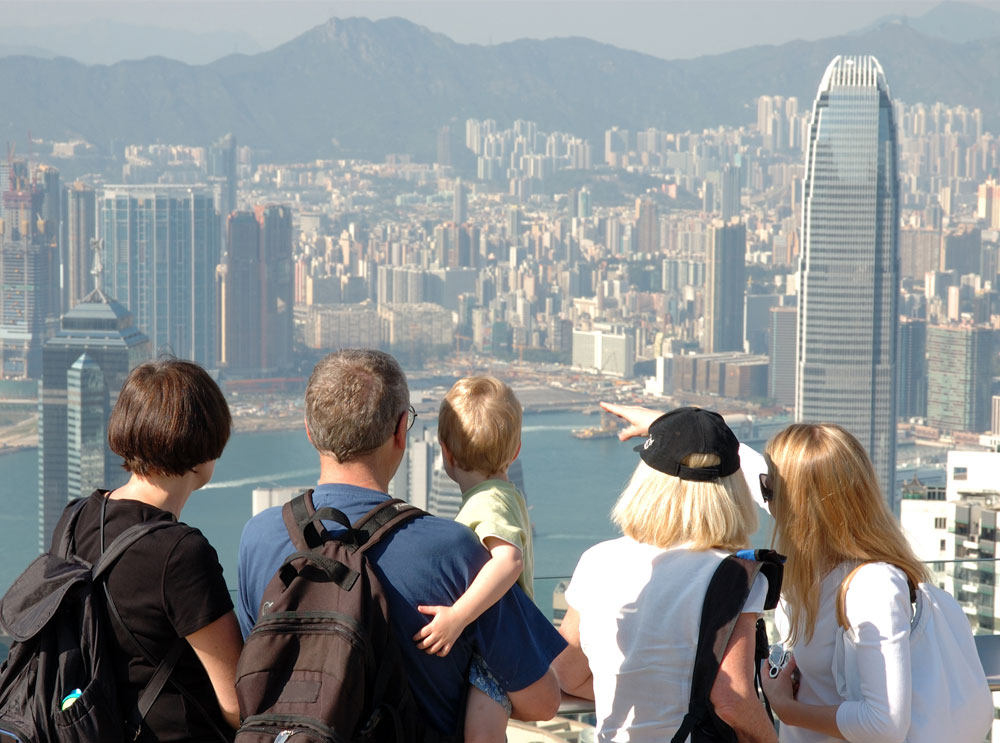 A family at a view point in Hong Kong