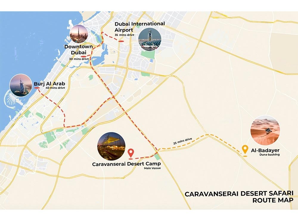 Tour Dubai Caravanserai Desert Dinner with Dune Bashing map