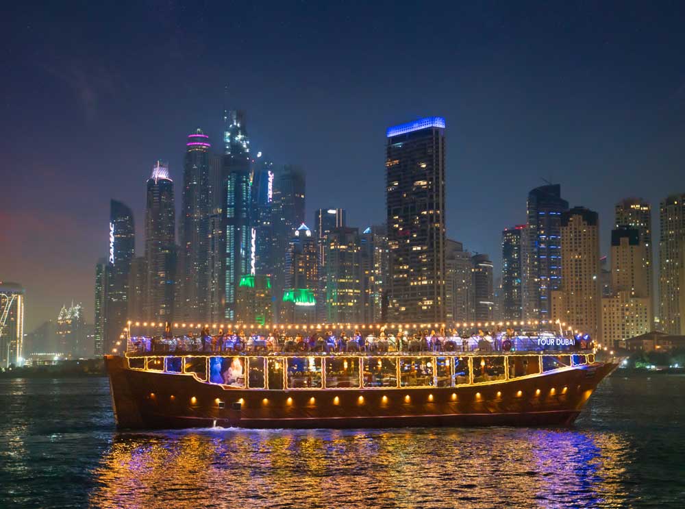 Tour Dubai Marina Dhow Cruise out at sea