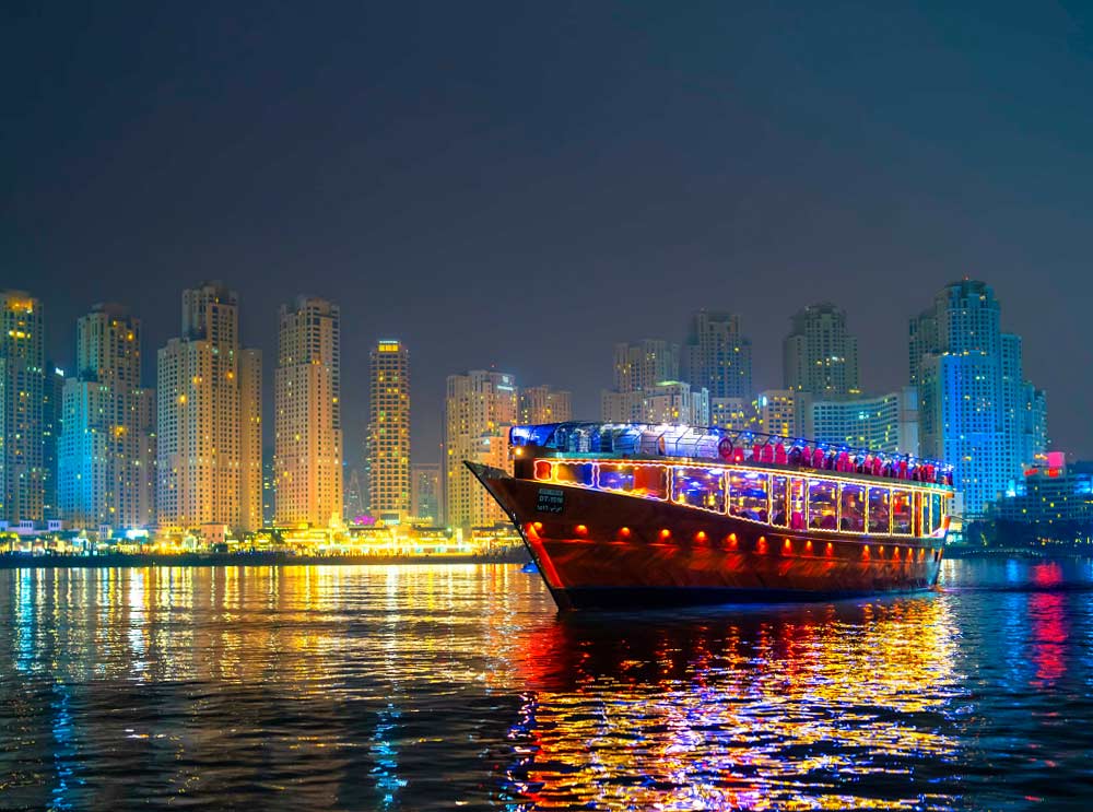 Tour Dubai Marina Dhow Cruise sails from Dubai Marina