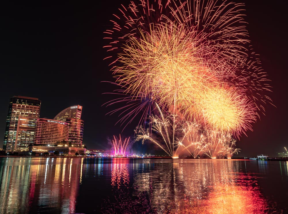 The fireworks display over Dubai Festival City