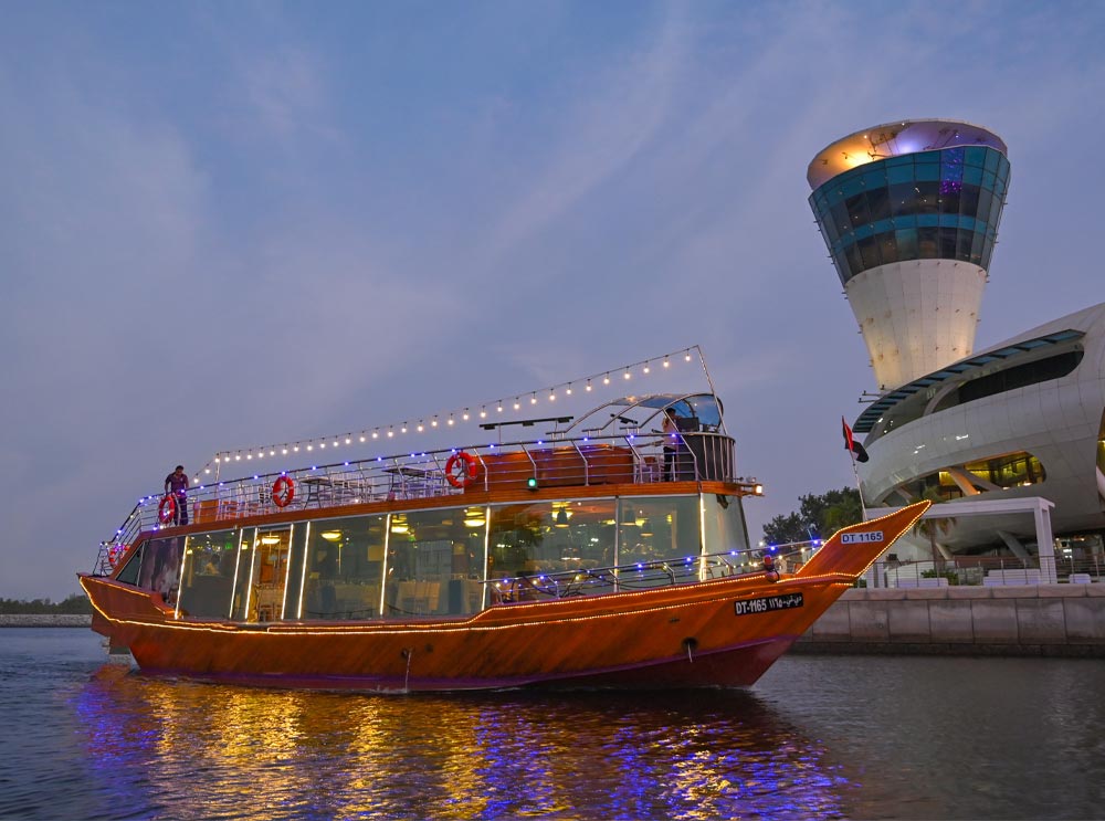 The Yas Island dinner cruise passes Yas Marina