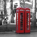 View of Red Phone Boxes in London