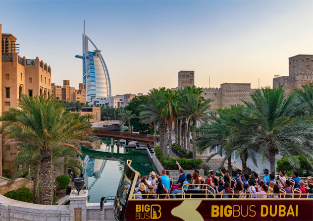 Big Bus Tours Dubai with view of Burj Al Arab 