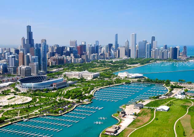 Aerial view of Chicago Waterfront