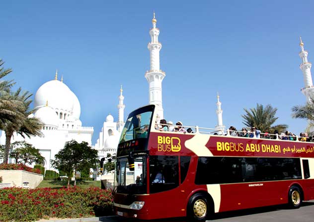 Big Bus Tours outside Sheikh Zayed Grand Mosque in Abu Dhabi