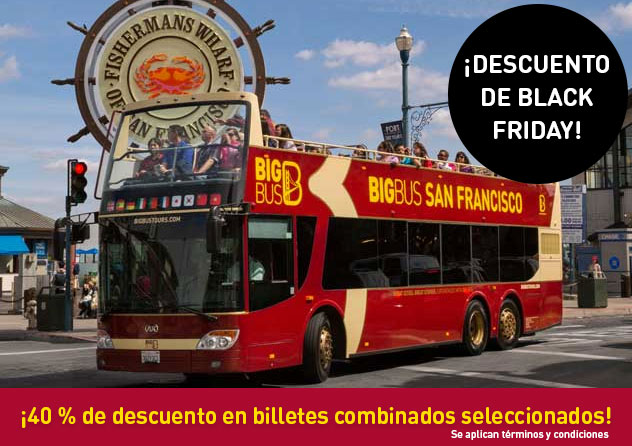 Imagen de un autobús de Big Bus Tours en el Muelle de los Pescadores de San Francisco