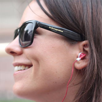 Woman listening to commentary