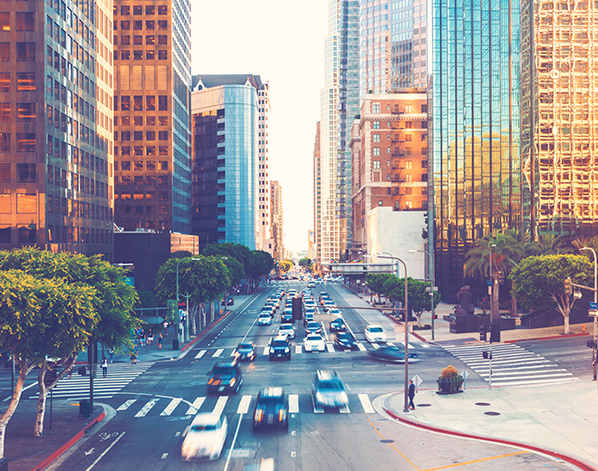 Cars driving through Los Angeles